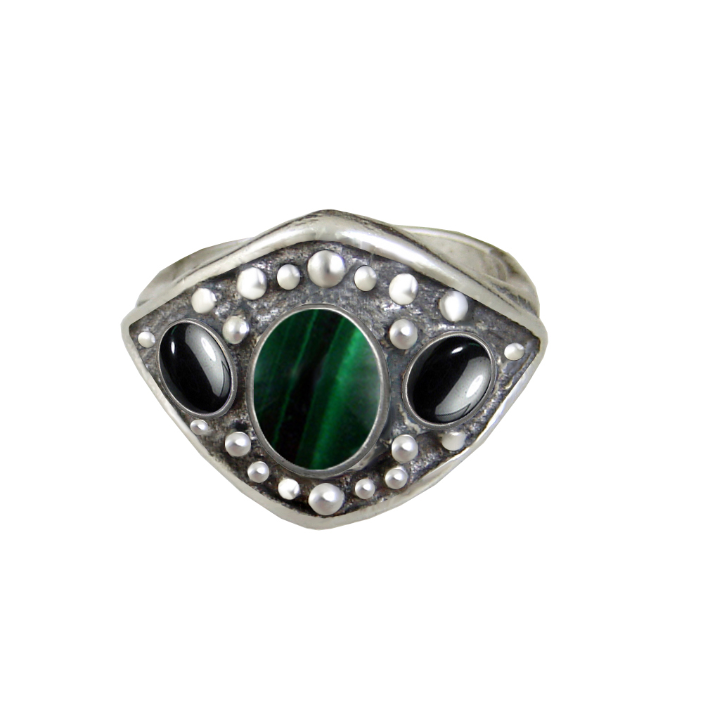 Sterling Silver Medieval Lady's Ring with Malachite And Hematite Size 8